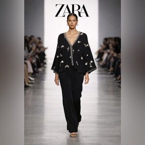 Zara Black Floral Embroidered Blouse
